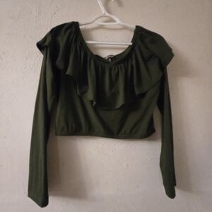 Feathers Forest Green Ruffle Blouse